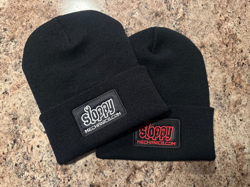 Black Knit Sloppy logo Beanie w/ cuff